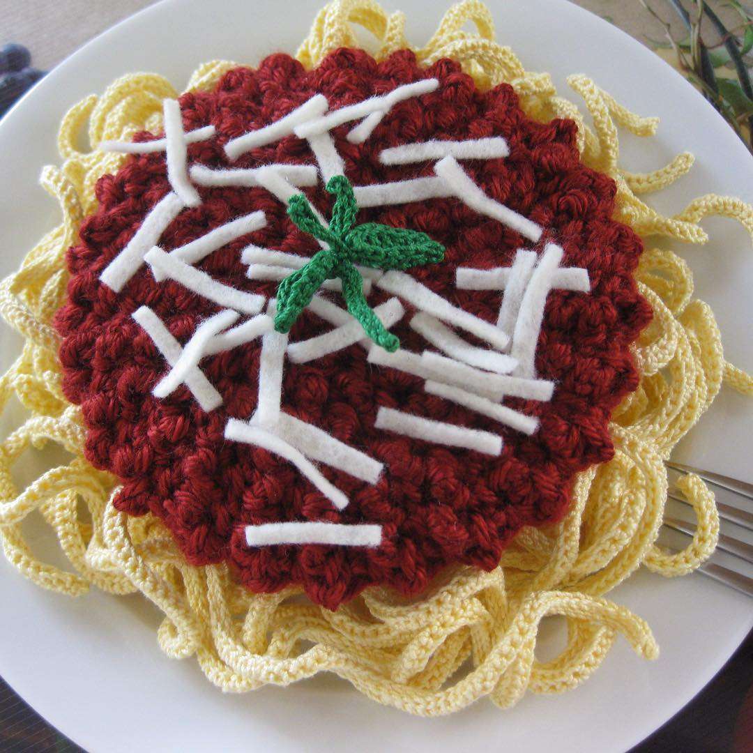 Ablao, California-Based Crafter Creates Incredible Crochet Pattern Pasta, Penne, Ravioli And Spaghetti
