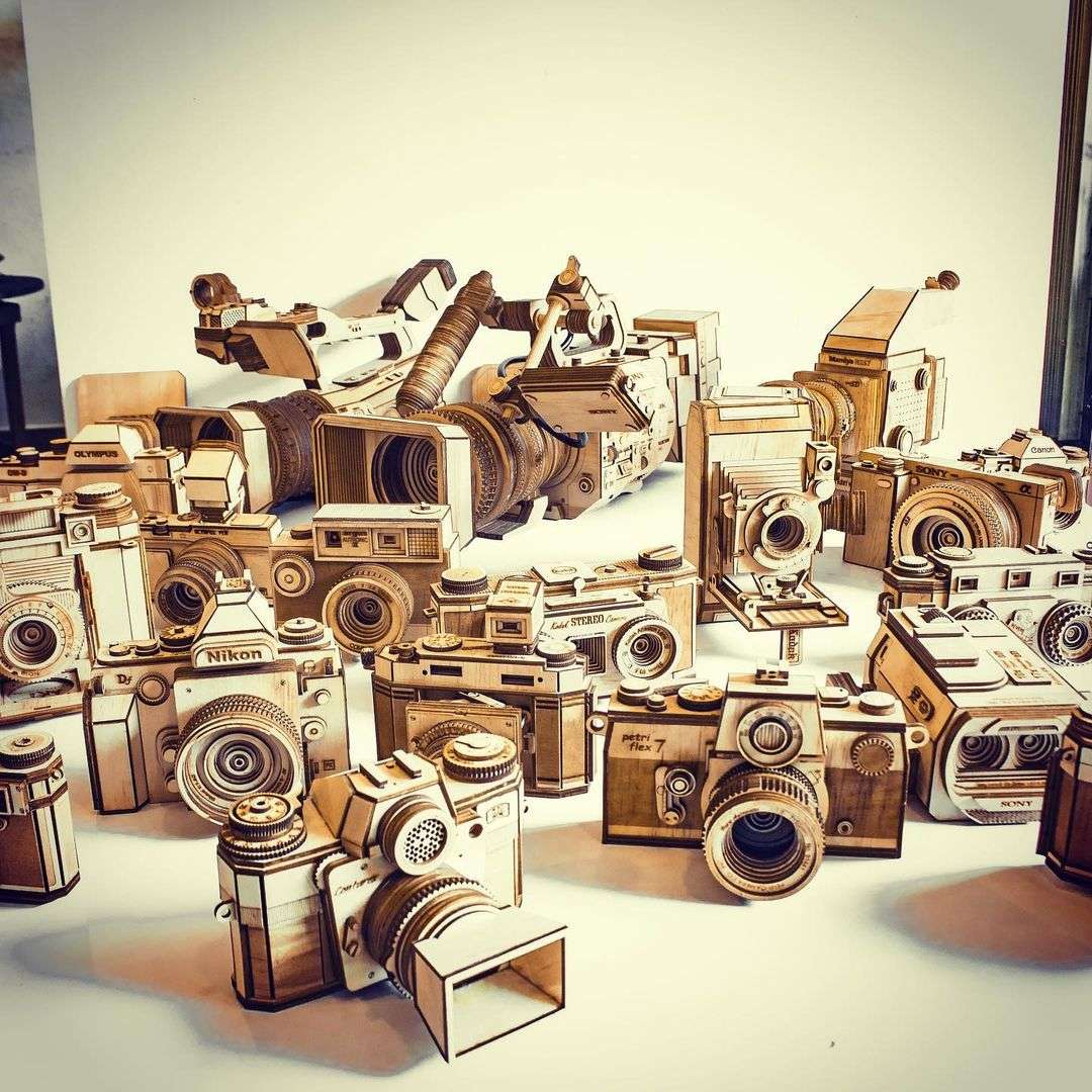 Artist Creates Intricate Scale Camera Models Out Of Wood