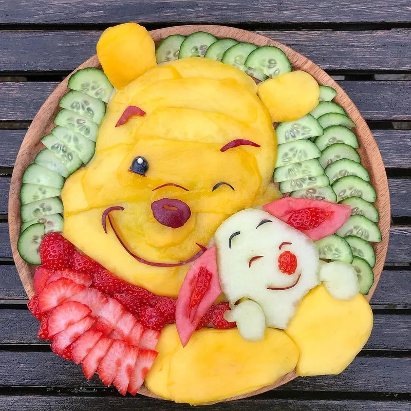Cute characters crafted from fruits and veggies