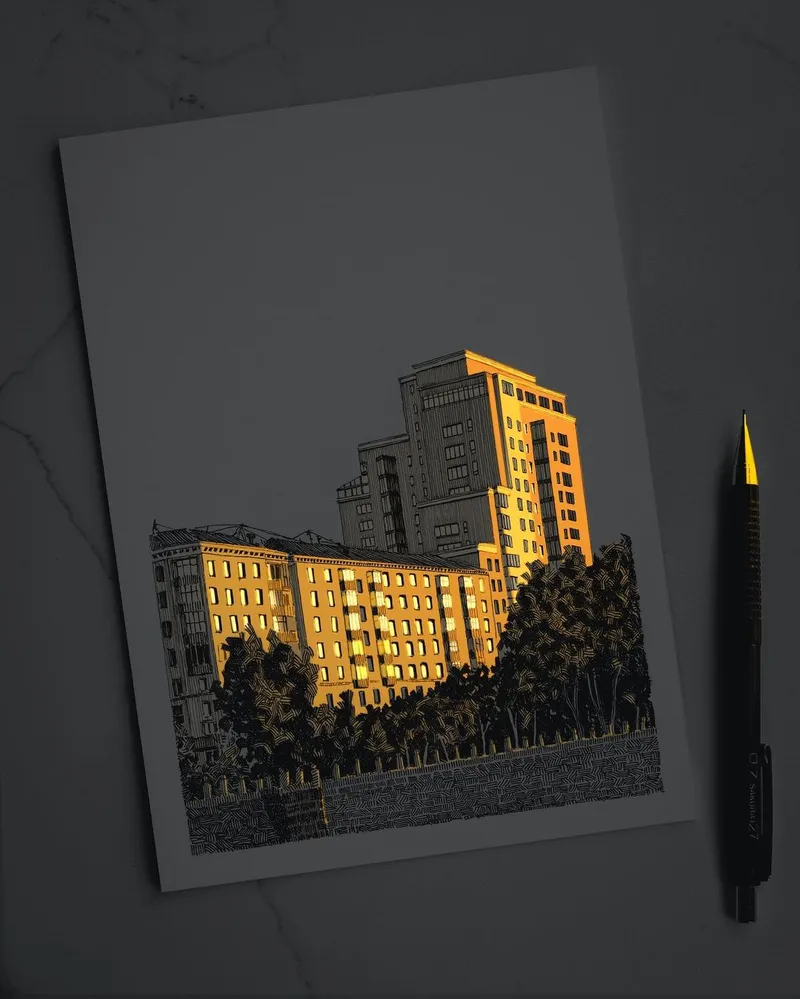 Illuminated cityscape illustrations